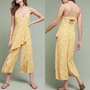 Maeve | Anthropologie Brittany Jumpsuit in Goldenrod Yellow & White | Size 0